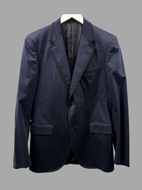 LANVIN SS12 ALBER ELBAZ Era Dark Blue Black Grosgrain Trim Blazer Jacket Sz 50R